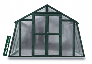 Vario Stahl Gewächshaus Kärnten 3 Nörpelglas 4mm BxT 276x306cm 8,4m² Moosgrün